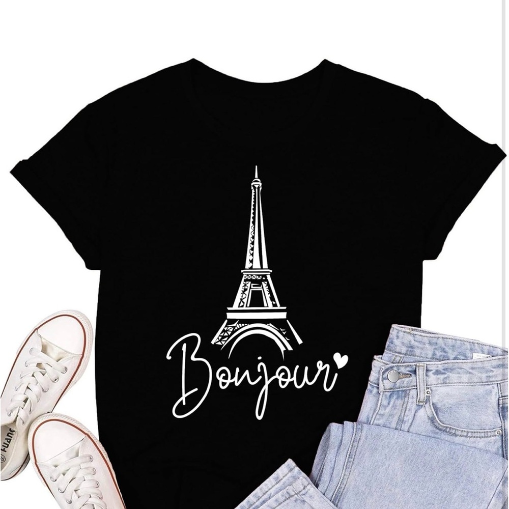 LOW STOCK women  cute shirt bonjour
